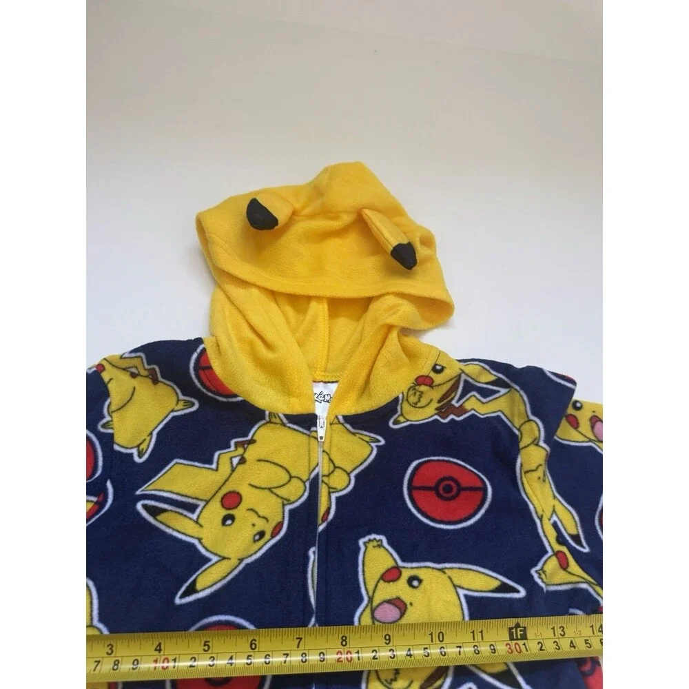 Pokemon Pikachu Hooded One Piece Pajamas Kids Size S 6-7 Fleece Zip Front